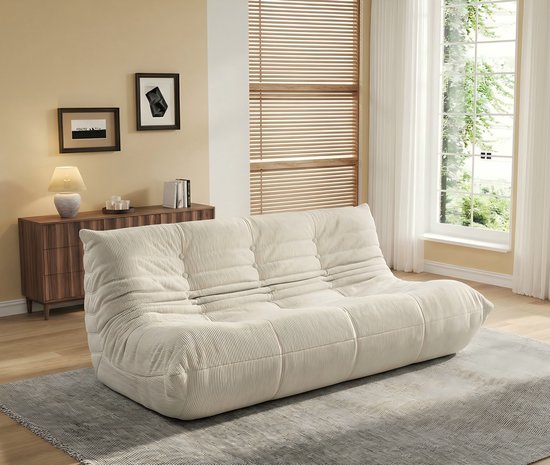 canapé-lit – Togo-style canapé 3 places Lazy Bank – Mode canapé de loisirs, Librement Combinable, Aucun Montage Requis, Design Ergonomique, Capacité de Charge Jusqu'à 350 kg, 160 × 100 × 72 cm, blanc cassé