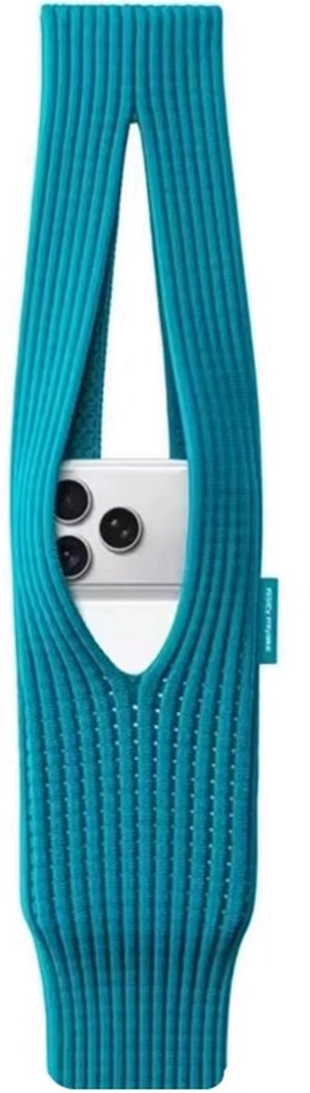 Gebreid Telefoontasje Crossbody voor Dames – Geschikt voor iPhone & Smartphones, Mobiel Schoudertasje van Polyester in Effen Kleur-BLAUW