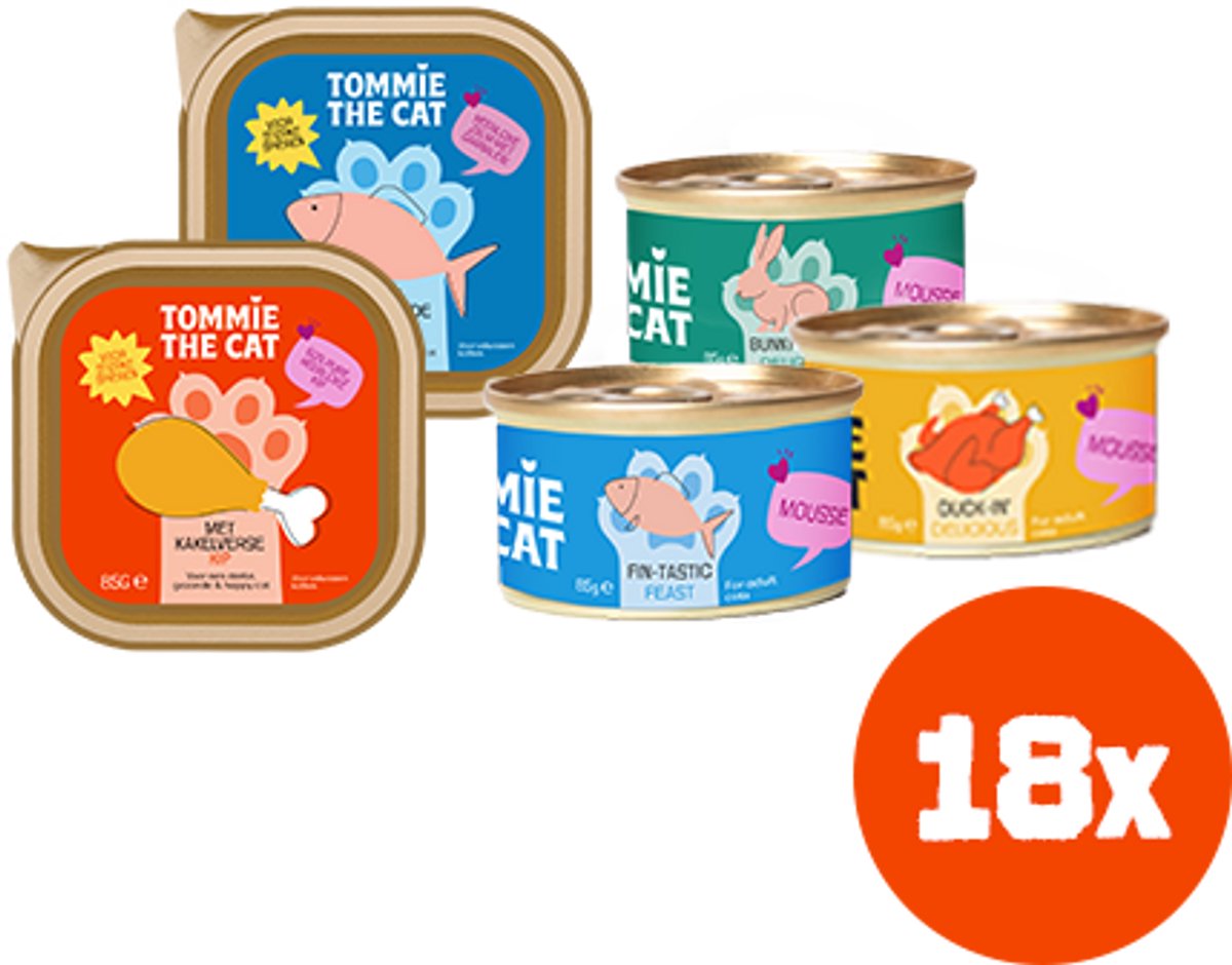 Tommie the Cat Tommie the Cat - 18x 85gr - verse paté & mousse mix smaken - kattenvoer natvoer - voordeel verpakking - zonder suiker en graanvrij