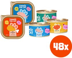 Tommie the Cat - kattenvoer natvoer - verse paté & mousse mix smaken - voordeel verpakking - 48 stuks - 85 gram per stuk - zonder suiker en graanvrij