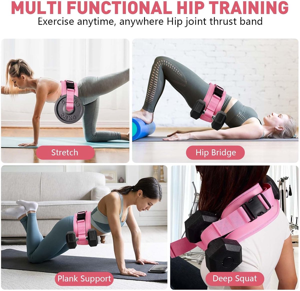 Heupbrug trainingsriem - Dumbbell heupbrug riem - Geavanceerd, extra dik en breed, geschikt voor dumbbells, kettlebells of gewichtsschijven, antislip pad, geschikt voor fitness of thuisworkouts (2 zwarte riemen) – foto 2
