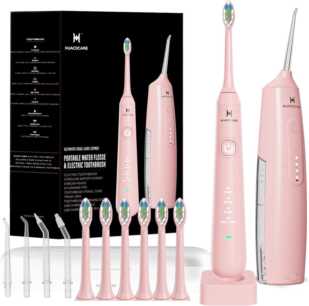 Mondreinigingsset 2-in-1 – Elektrische Tandenborstel & Waterflosser – 3 Flosmodi – 38.000 Trillingen/min – Roze – Voor Optimale Tand- en Tandvleesverzorging