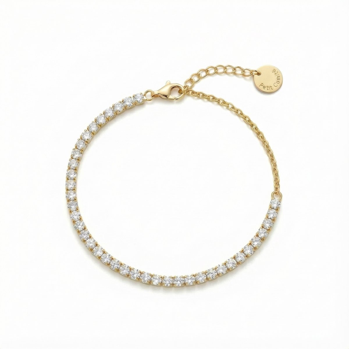 Petit Comité - Armband Dames Goudkleurig Tennis Bracelet - Geboortesteen April Kristal Diamand - 925 Sterling Zilver - 18k Gold Plated