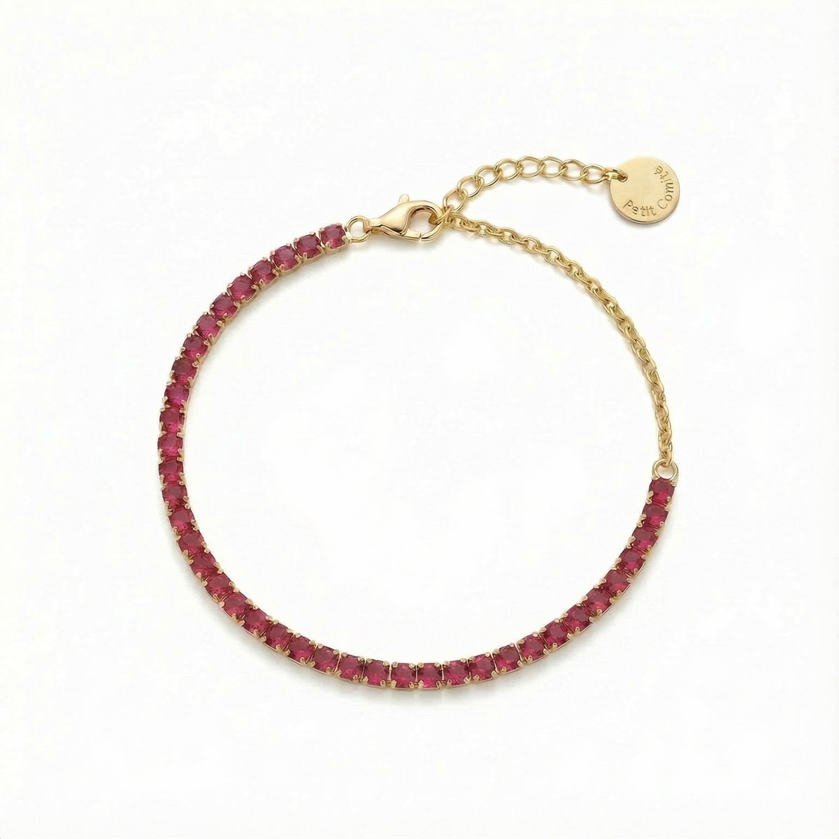 Petit Comité - Armband Dames Goudkleurig Tennis Bracelet - Geboortesteen Juli Robijn - 925 Sterling Zilver - 18k Gold Plated