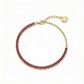 Petit Comité - Armband Dames Goudkleurig Tennis Bracelet - Geboortesteen Juli Robijn - 925 Sterling Zilver - 18k Gold Plated
