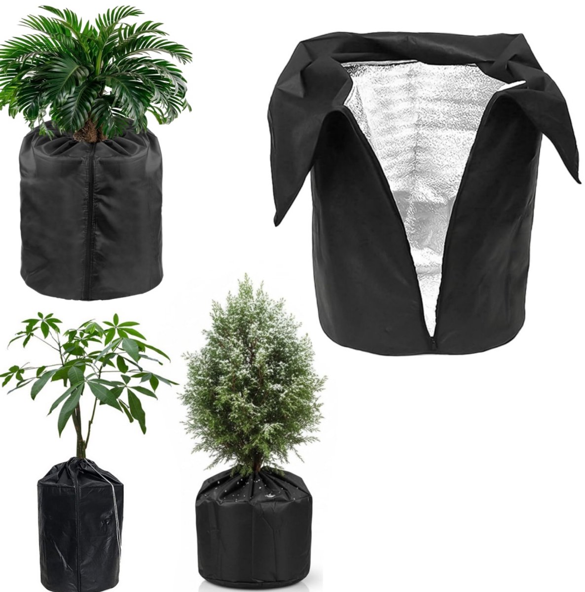 Plantenhoes - Planten vorstbeschermer - Antivrieszakken voor potplanten - Winter bloempot sneeuwbeschermingstas - UV bescherming - Met rits en aantrekkoord - Geschikt voor potplanten, struiken en bloemen (45*55 cm - Zwart)
