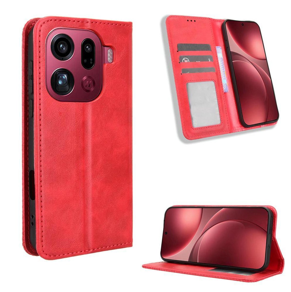 Mobigear Telefoonhoesje geschikt voor OPPO Find X9 Pro Hoesje | Mobigear Sensation Bookcase Portemonnee | Pasjeshouder voor 3 Pasjes | Telefoonhoesje voor Pinpas / OV Kaart / Rijbewijs - Rood