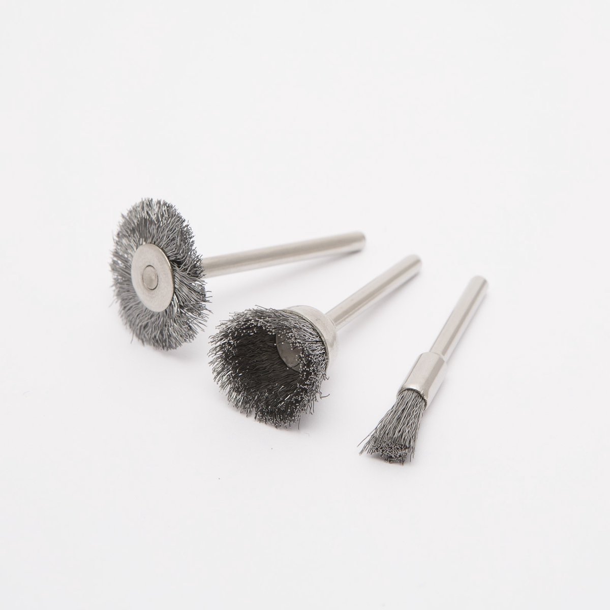Stalen Borstel Set - 3 Delige Staaldraadborstels Met Opspanstift Ø3,1mm - Max 28.000 RPM - Geschikt Voor Midi 10362 En Maxi 10363 Paneelboren - Reinigings En Slijpborstels Voor Precisiewerk - Verkoopeenheid 1 Set [10125-01]