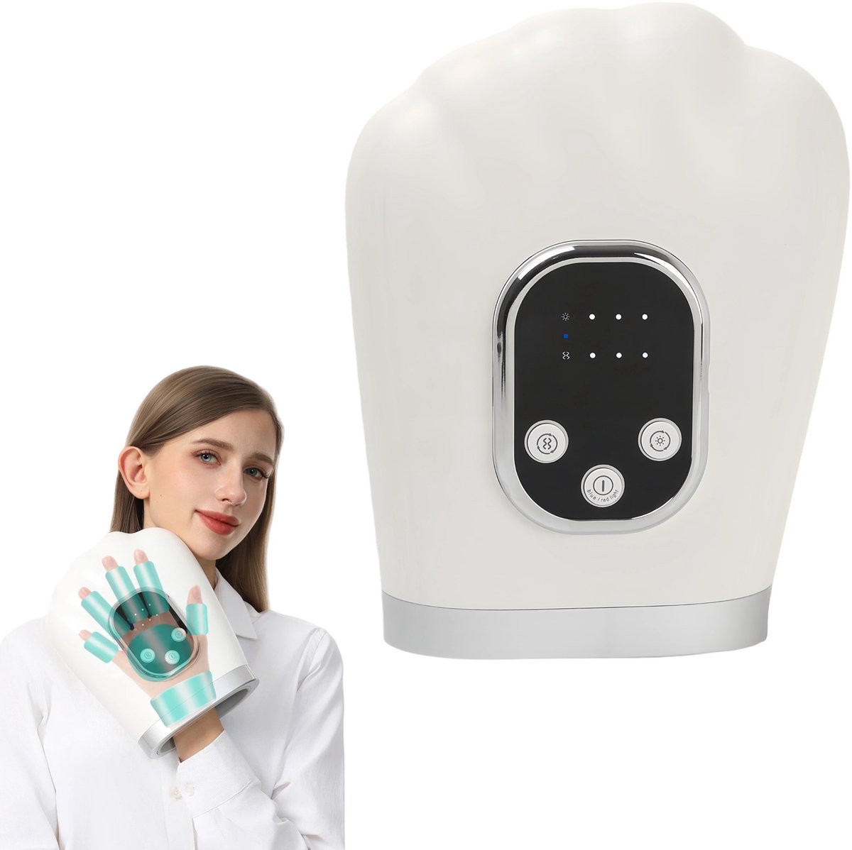 Handmassage Airbag Handmassager met Warmte en Compressie 3 Massages 3 Temperaturen Rood Blauw Licht Automatische Uitschakeling Draadloze Vinger Handen Massager voor Artritis Carpal Tunnel Pijnverlichting Spierontspanning Cadeau voor Vrouwen Mannen