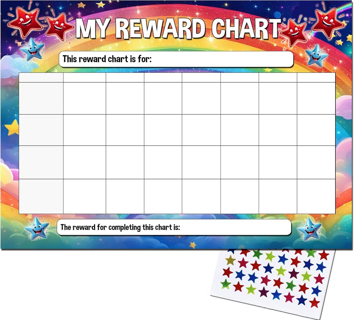 A4 beloningskaart met 80 sterrenstickers voor kinderen - 21 cm x 29,7 cm