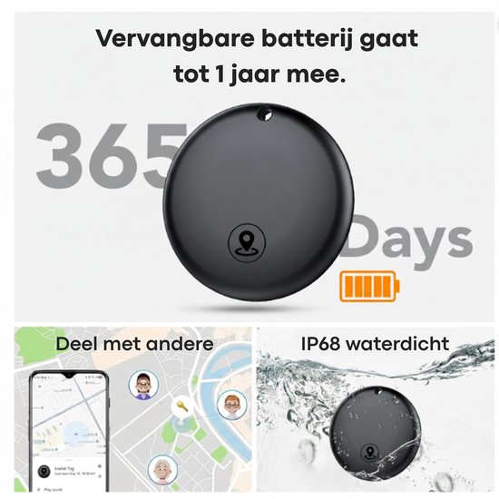 Buzzy Mini GPS Tracker voor IOS – 4 stuks - Werkt met Apple ‘Zoek Mijn’ App – Zonder Abonnement – Bluetooth Tracker voor Sleutels, Koffer, Hond & Auto – Zwart