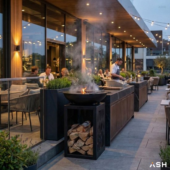 ASH - Glow - Plancha BBQ - Buitenkeuken - Barbecue Met houtopslag - Buitenkoken - Zwart - Vuurschaal BBQ - Vuurkorf - Plancha ring - Sfeerhaard - Plancha Bakken van ASH — afbeelding 2