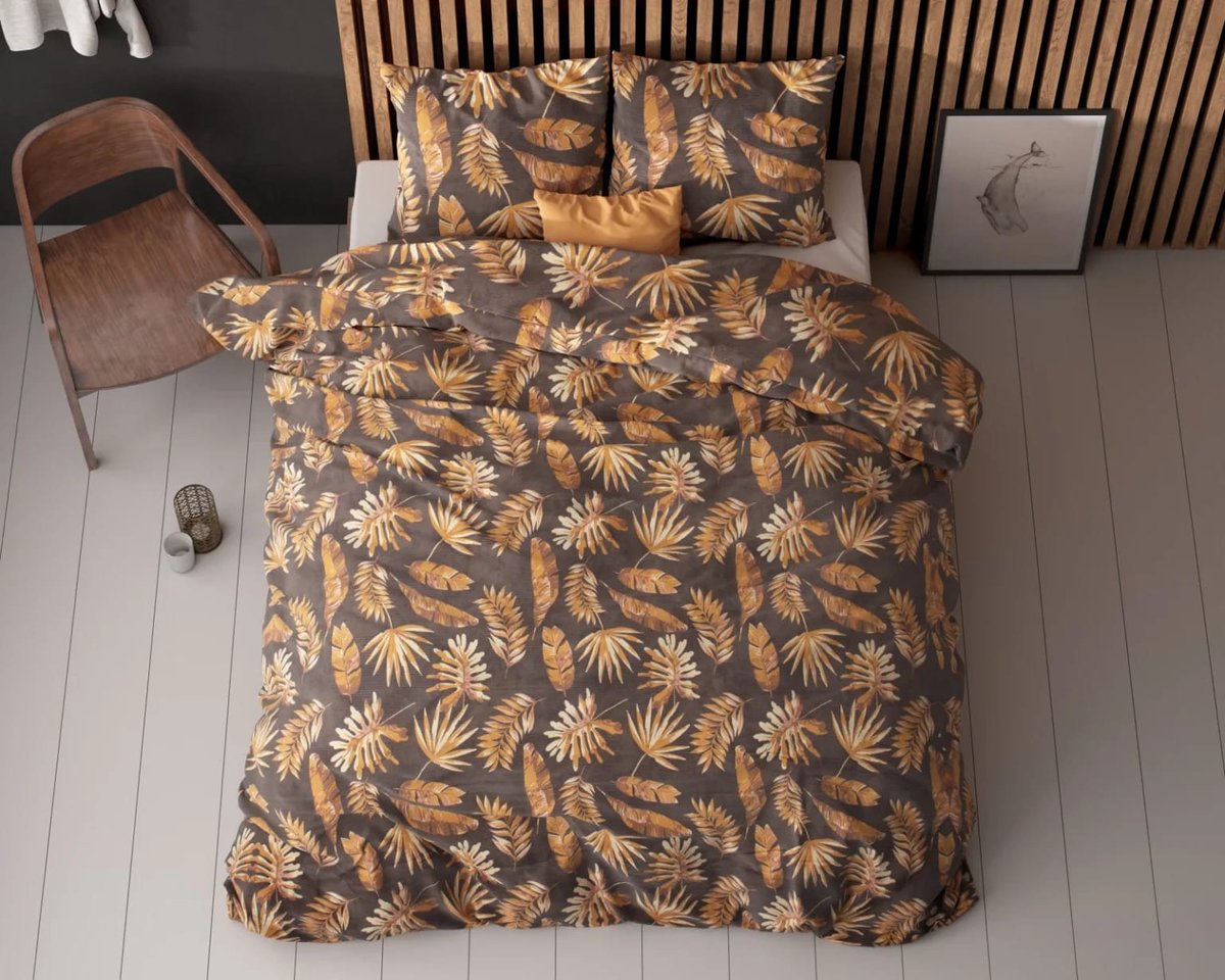 Sleeptime Luusje Gold Dekbedovertrekset - Lits-Jumeaux - 240x200/220 2 kussenslopen 60x70 donker met goudbruin