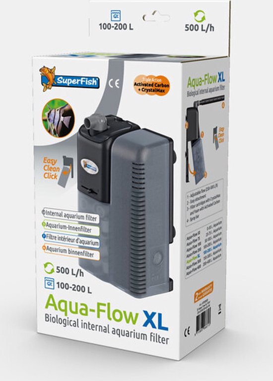SuperFish Aqua-Flow XL biologisch intern aquariumfilter, 500 L/h, voor 100-200L aquaria.