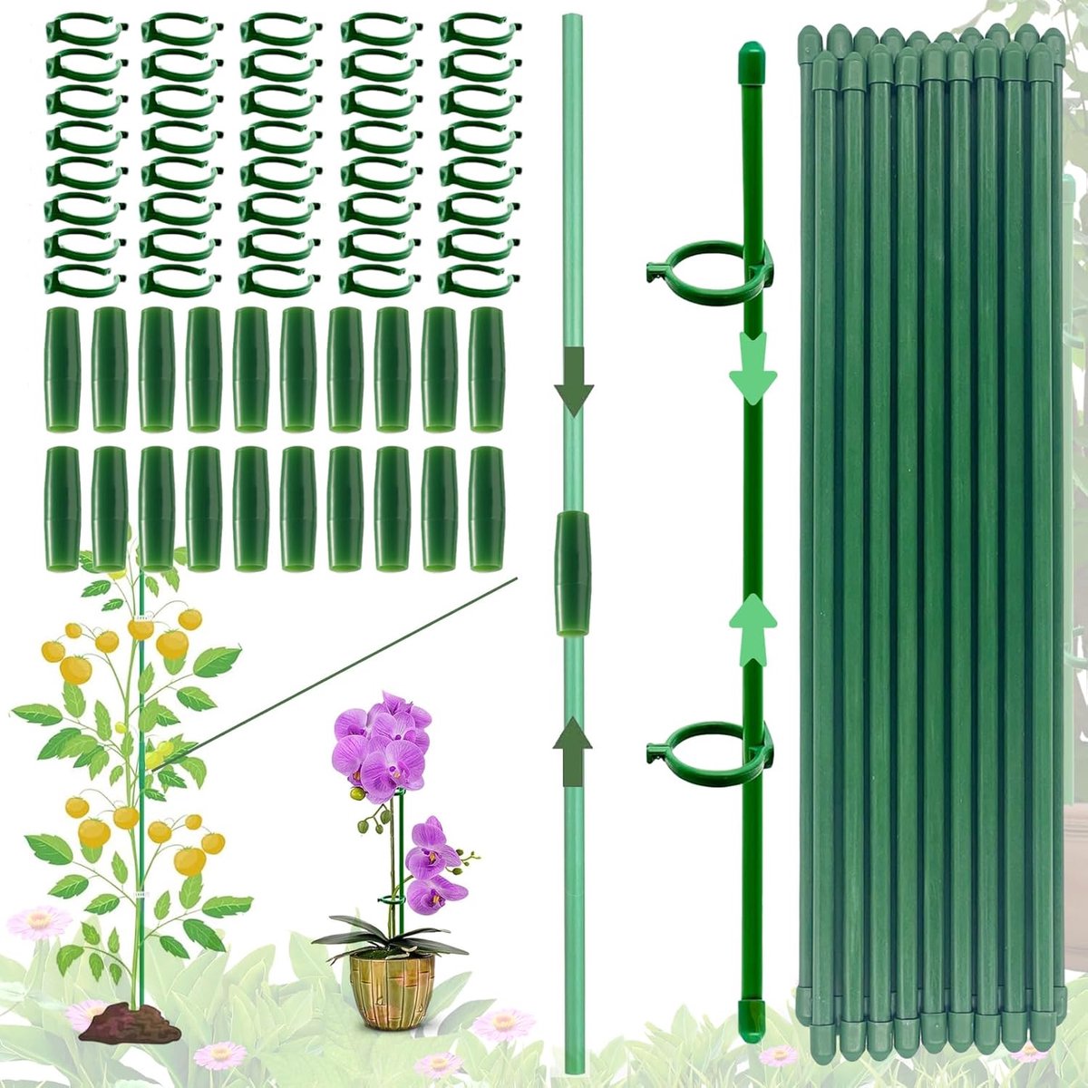 Famanu – Modulaire plantensteun set, 20 plantenhouders met karabijnhaken en verlengbuizen voor kamerplanten en bloemen