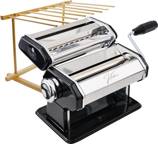 Kitchenz® Pastamachine Zwart - Pastamaker met Pasta Droogrek - Pasta Starterset - Pasta Roller voor: Ravioli , Spaghetti , Lasagne , etc. - Incl. Receptenboek