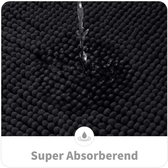 Homaxy Chenille Badmat - Antislip badmat - Absorberende badmat - Fluffy badkamervloermat - Zwart - 50x80 cm