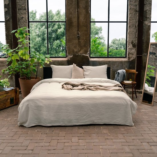 Kayori Rinen Dekbedovertrek Linnen - 260x200-220 +2 slopen - Perfect voor de zomer - Lits-jumeaux - Zand
