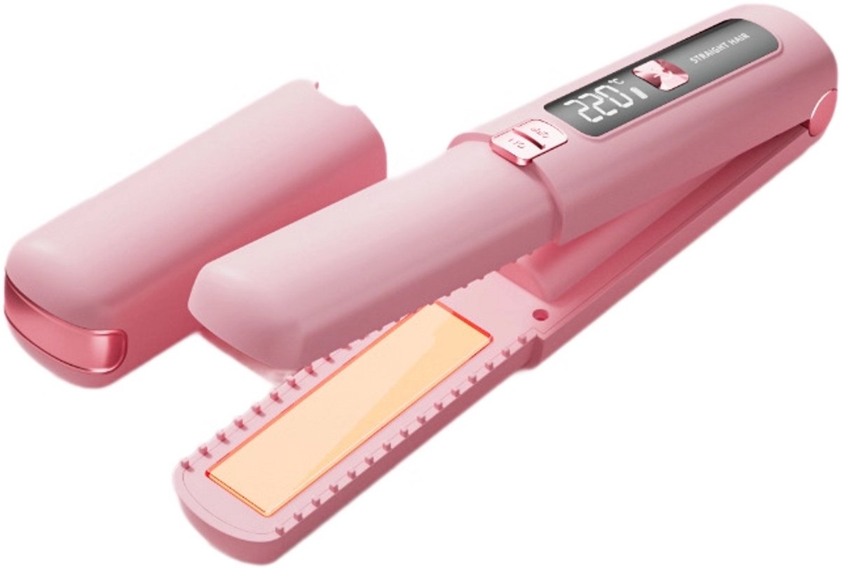 Draadloze Stijltang- en Krultang 2-in-1 - 6 Temperatuurstanden (160-220°C) - Snel Opwarmen in 10 Seconden - 4500mAh Batterij - Oplaadbaar via USB-C - Roze