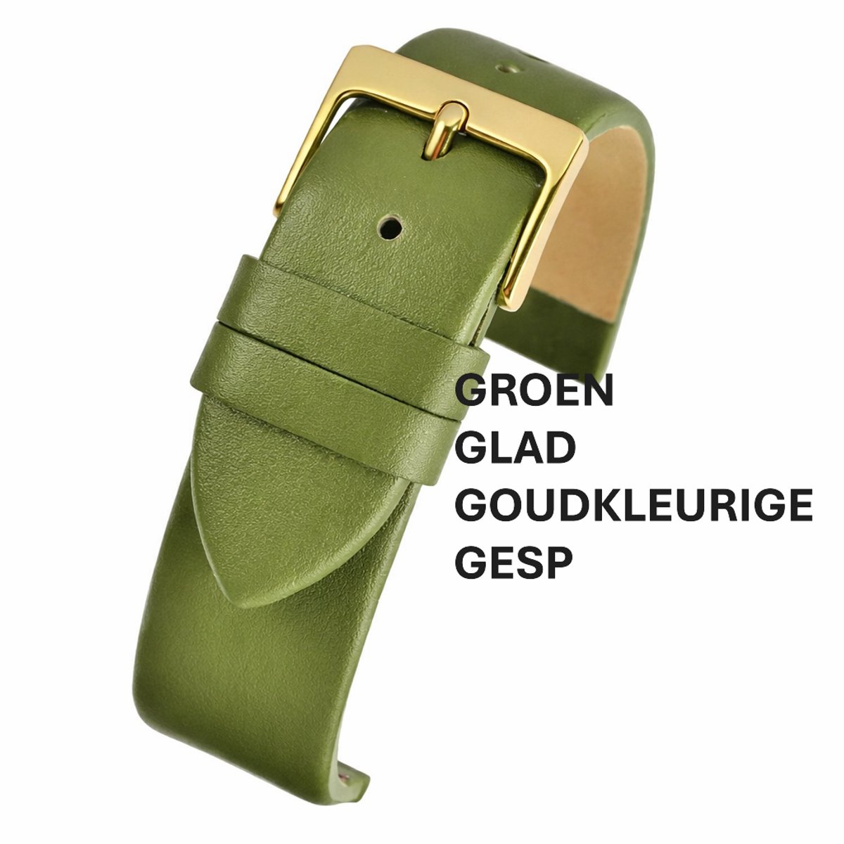 horlogeband-horlogebandje-18mm-echt leer-GROEN-groen-recht-goudkleurige gesp-zacht -plat-leer-18 mm