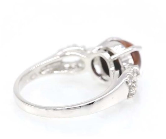 Cavill Bague Argentée Acajou Obsidienne 1,4 ct avec Topaze Blanche 925 Argent Sterling Élégante Pierres Précieuses Naturelles Cabochon Bague