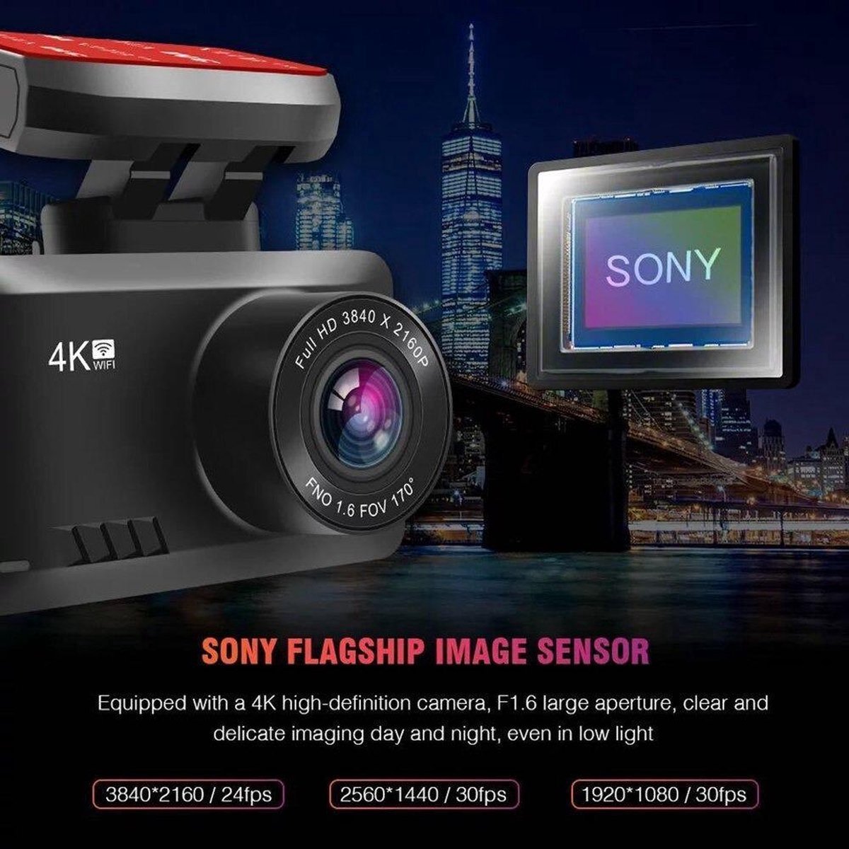 DrPhone Dashcam D07 - 4K - 3840x2160 -Ultra HD - Dashcam – Kijkhoek van 170 ° - Dashboard Camera met Nachtzicht – Wifi – foto 3