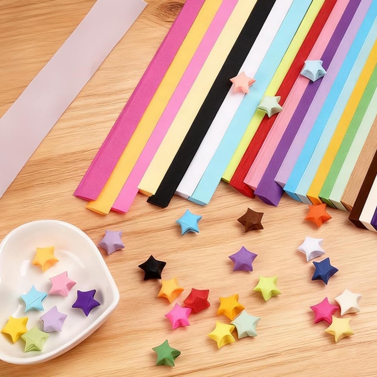 1620 Stuks Origami Papieren Stroken - 27 Levendige Kleuren - Origami Papier voor sterren - Wensster Vouwset - Lucky Stars vouwen - Perfect voor Gelukssterren, Woondecoratie & Creatief Knutselen,Knutselen Voor Kinderen — afbeelding 4