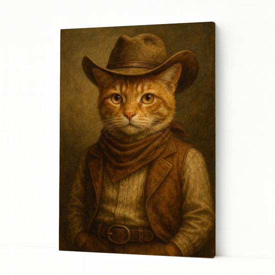 Cowboy kat portret – interieurdecoratie – Canvas schilderij – 80x120 cm