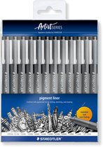 Pigment liner fineliner - sachet 12 pcs noir emballage blister Staedtler
