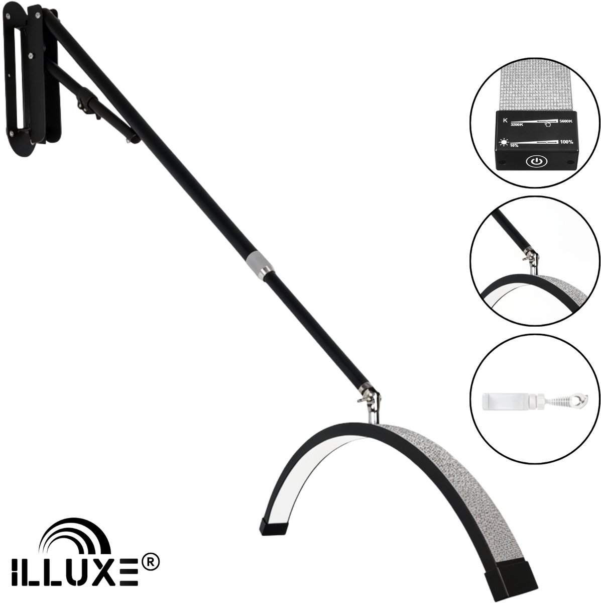 Illuxe IL18ZG - Half Moon Light- Muurlamp- Booglamp- Woonkamer Lamp- Salon Lamp- Wimper Lamp - Lash Lamp - Make Up Lamp - Moonlight Lamp - Tattoo Lamp - Behandel Lamp - Nagel Lamp - Barber Lamp - Zwart met glitters