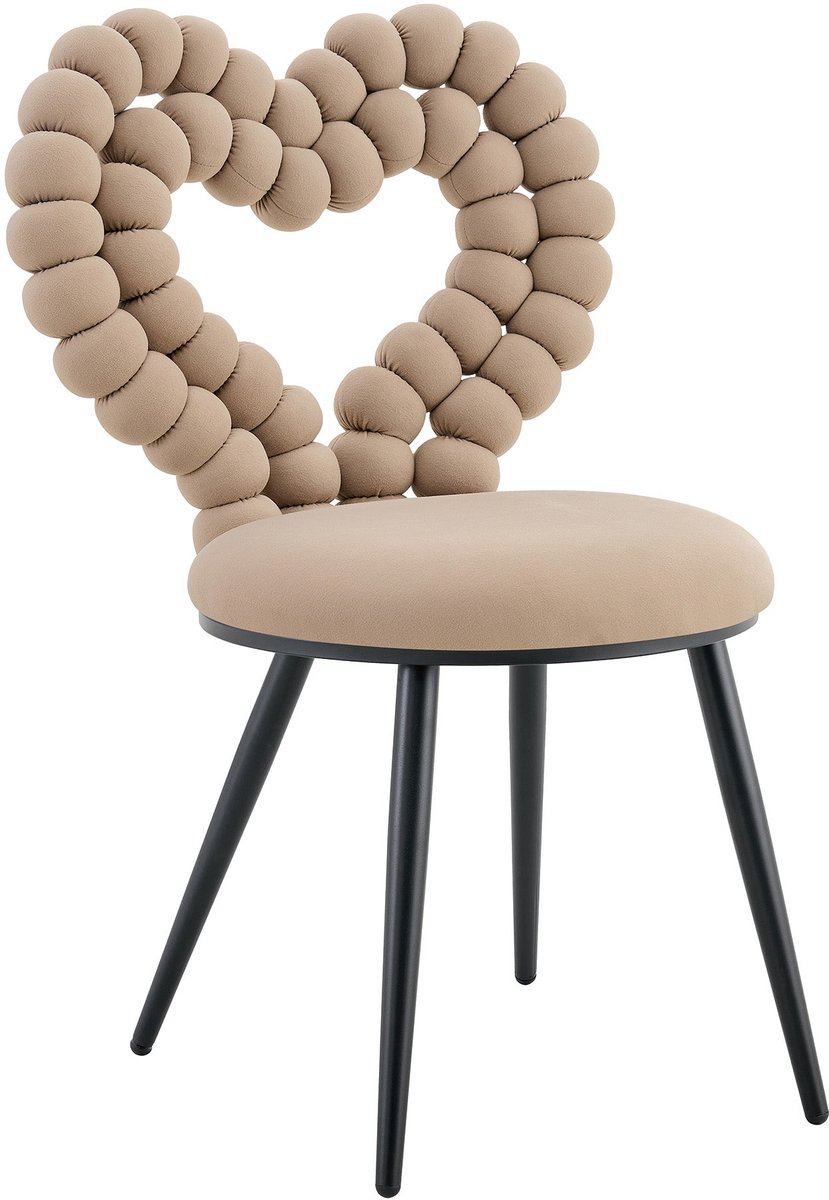 Merax Kamel Velvet Eetkamerstoelen Set van 2 met Hartvorm Rugdesign en Zwarte Metallenen Poten voor Eetkamer Woonkamer en Slaapkamer