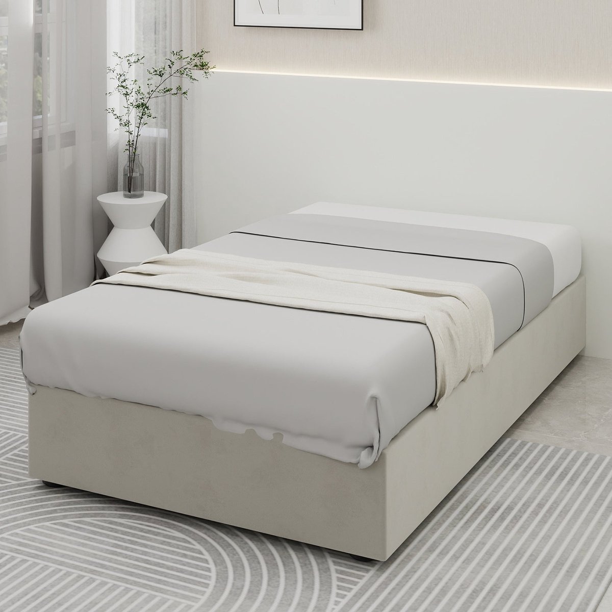 Merax Gestoffeerd Bed met Opbergruimte 90 x 200 cm - Fluwelen Stof - Metalen Frame - Houten Lattenbodem - Beige