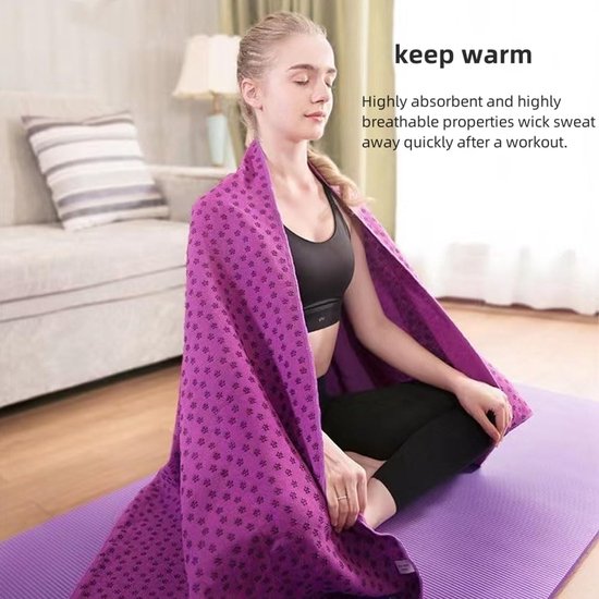 Yogahanddoek - Yogahanddoek - Yogahanddoek - Vochtregulerend en antislip - Yogahanddoek - Sneldrogende yogamatstof - Ademende yogamat met opbergtas van mesh - Geschikt voor hot yoga, pilates en fitness - Paars van Merkloos — afbeelding 4
