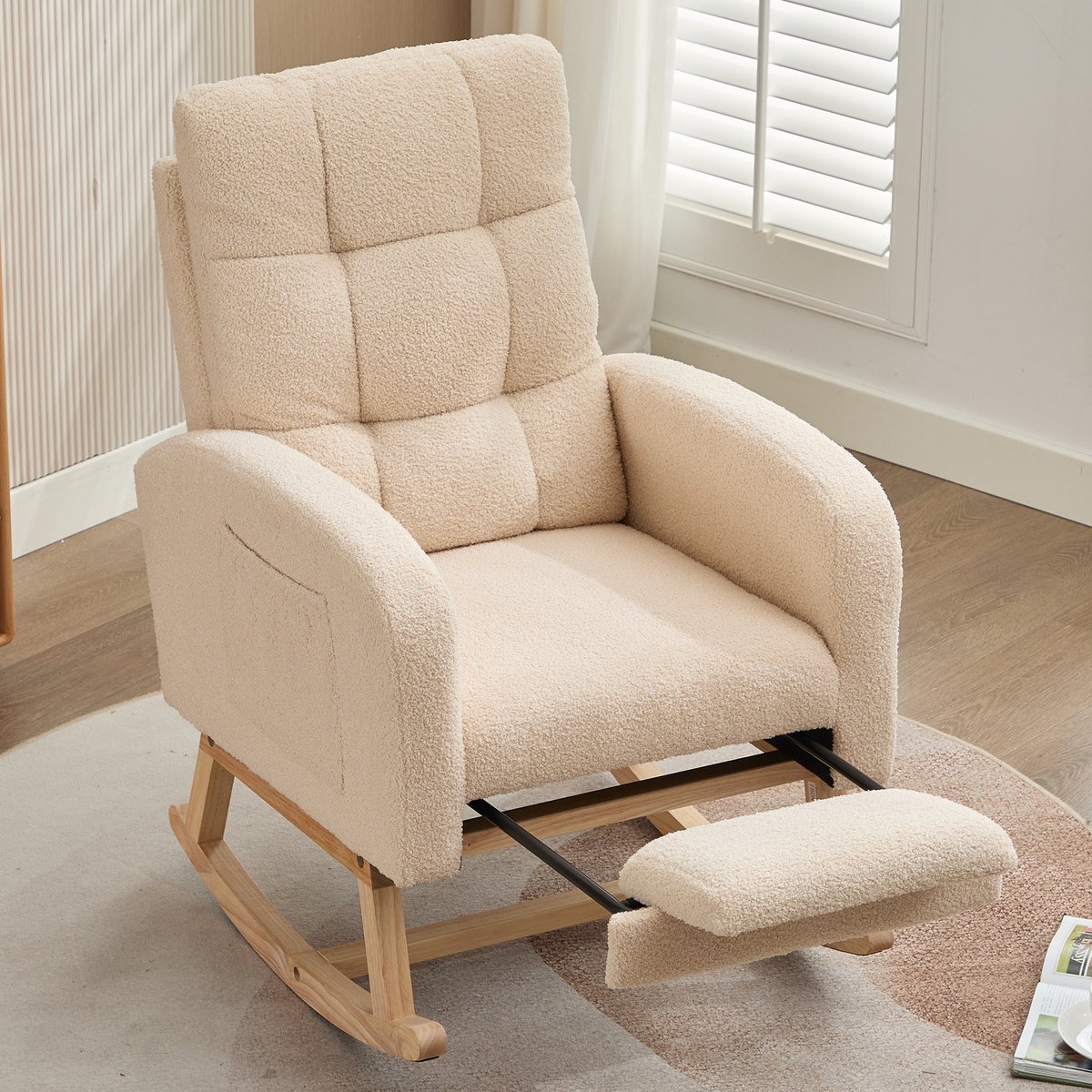 STILVORA Schommelstoel - Teddy Sessel - Ergonomisch en Comfortabel - Voor Woonkamer, Slaapkamer en Kinderkamer - Massief Hout - Beige