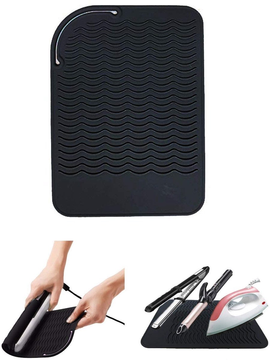 Heat Protective Mat - Hittebestendige Mat - Stijltang mat- Krultang mat - Haaraccessoires - Heat Protector - Hittemat - Siliconen Sleeve - Fohn Haardrogers Houder - zwart