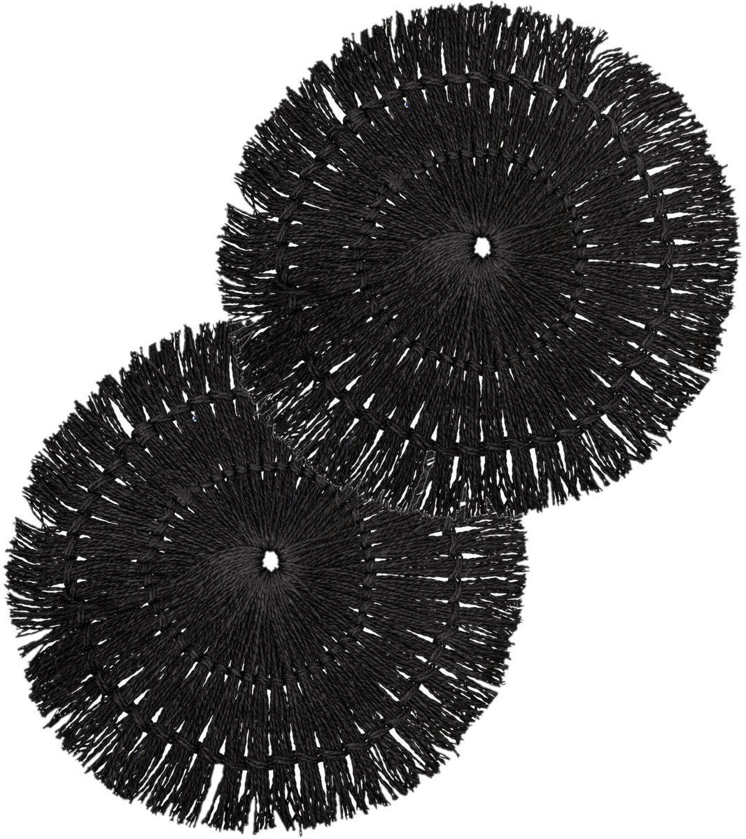 Secret de Gourmet Placemat Raffia - 6x - zwart - D38 cm - rond - tafel onderleggers