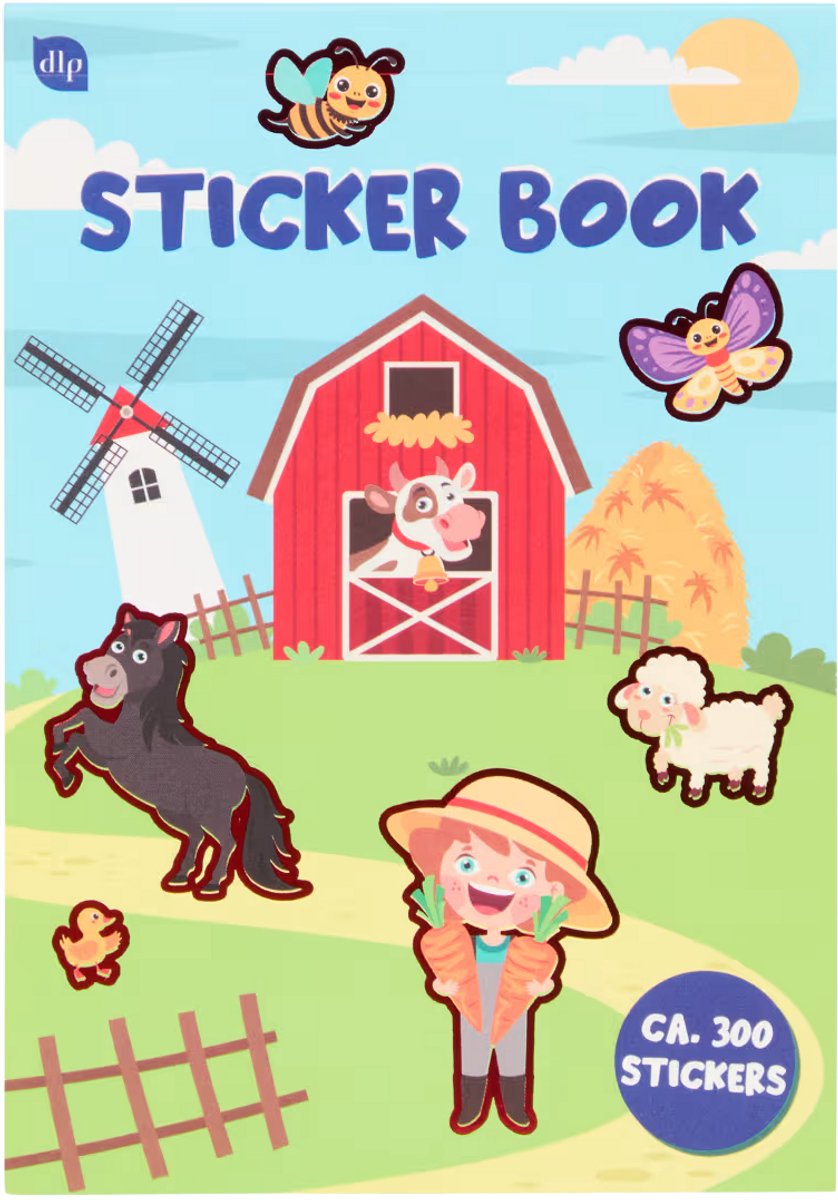 Stickerboek boerderij – 15 vellen – 250-300 stickers – boerderijdieren, fruit, groente, planten & tractoren – creatief stickerboek voor kinderen – geschikt voor school en thuis