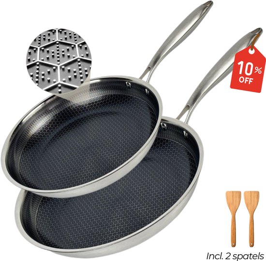 Morelia® Koekenpan Inductie en Gas Ø 20 + Ø 28 cm - Incl Spatel - PFAS Vrij - Keramische Anti aanbaklaag - Oven en Vaatwasserbestendig - Zwart