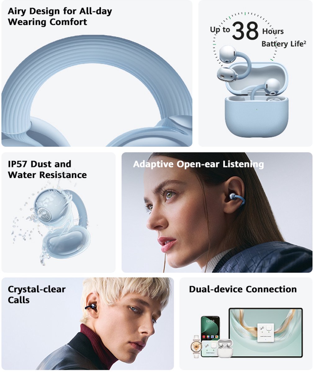 Huawei FreeClip 2 Draadloze oordopjes (TWS) In-ear Muziek Bluetooth Wit – foto 2