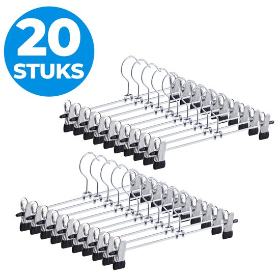 ACAZA 20 Cintres en Métal Extra Larges avec Barre à Jupe ou Barre à Pantalon Antidérapante, 40 cm de Long, pour Femme/Homme/ Adultes, Argent et Grijs