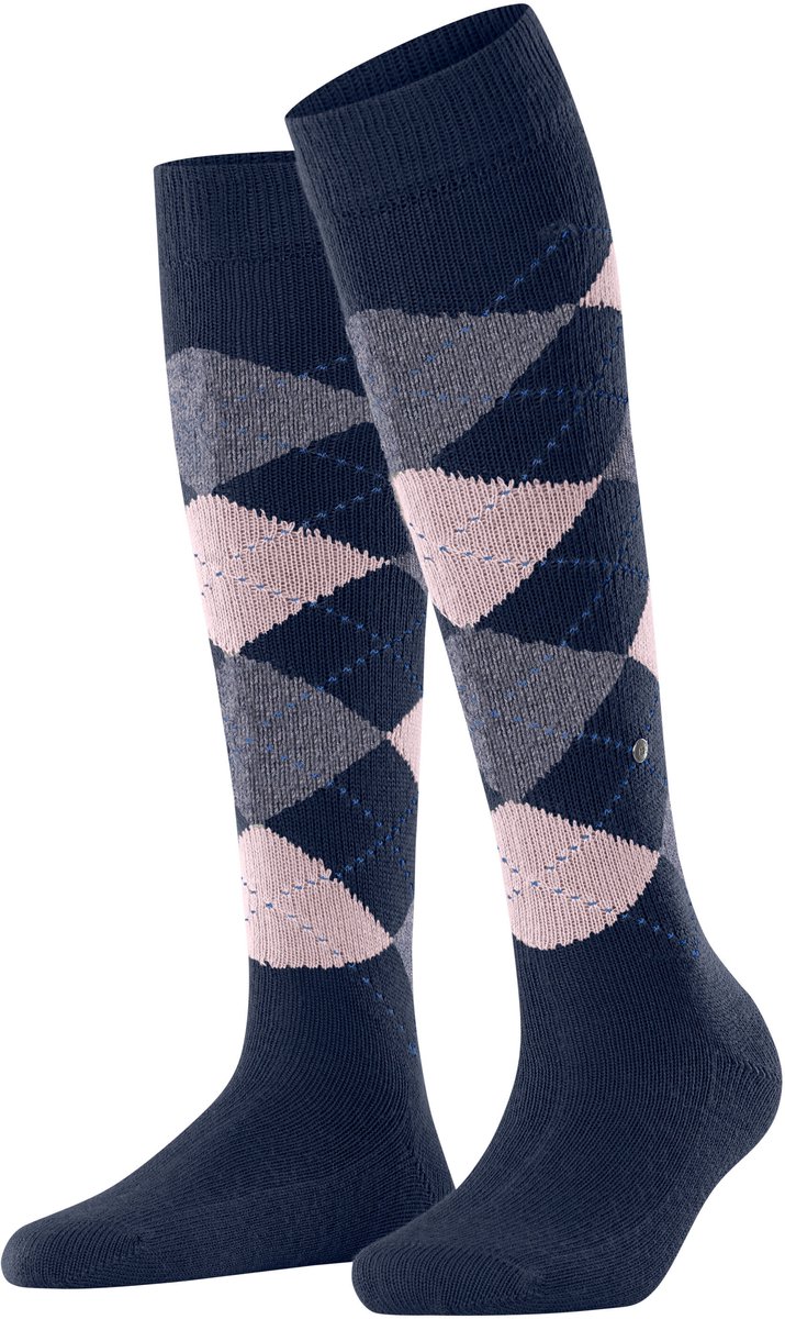 Burlington Whitby lang gedessineerd materiaal kniekousen dames blauw - maat 36-41