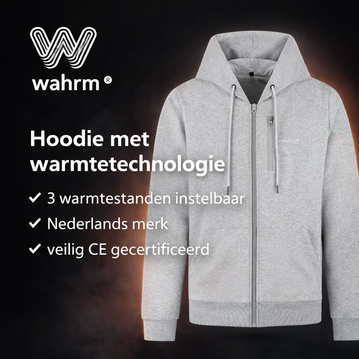 Wahrm – Infrarood Verwarmde Hoodie – Unisex – Met Rits – Draadloze Warmte in Stijl Grijs