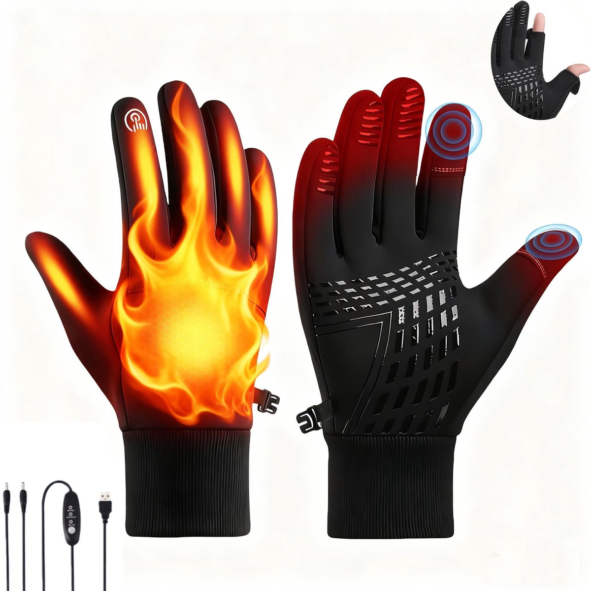 longziming -USB Verwarmde Handschoenen – Winter Warme Handschoenen – 3 Warmtestanden – Touchscreen & Antislip – Zacht Fleece – Wasbaar – Winterhandschoenen – voor Skiën Wandelen en Buitenactiviteiten Zwart