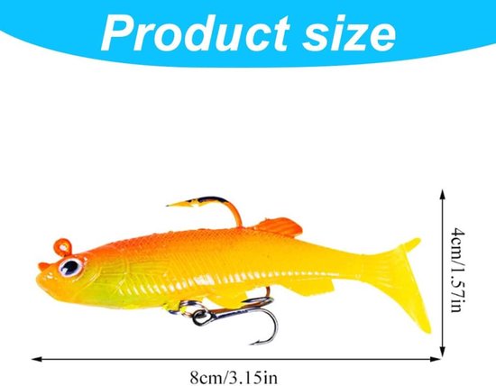 12 stuks - Kunstaas - Visaas - Jerkbaits - Softbait - Crankbaits - Rubberen vis - Kunstaas set - met drie haken, T-staart - voor het vissen op roofvissen zoals snoek, forel, baars en karper - 8 cm van Merkloos — afbeelding 5