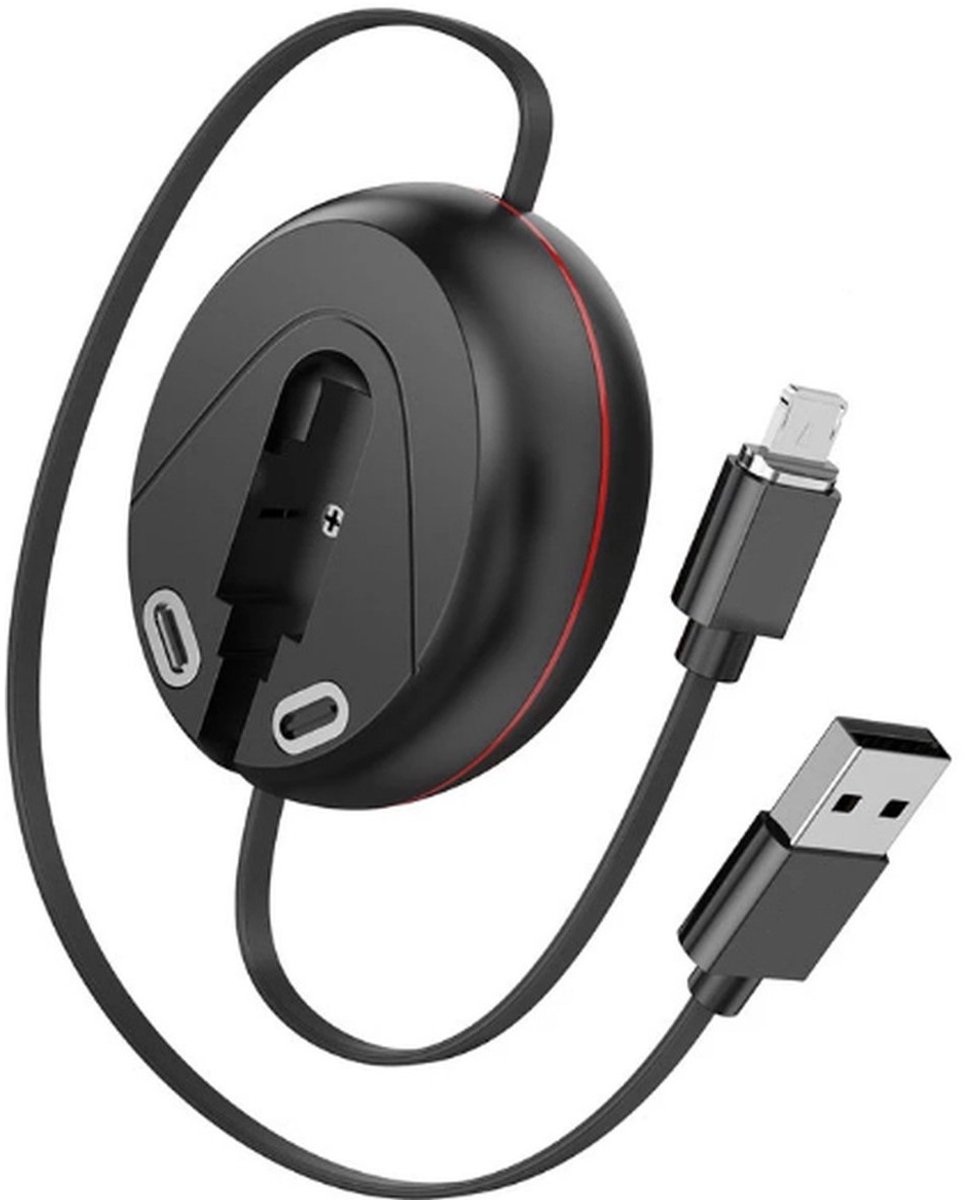 DrPhone RMC 3-in-1 Magnetische Intrekbare Oplaadkabel – Snel opladen & Data – Qualcomm 3.0 – USB C/Micro USB & Lightning met Magnetische Opslag