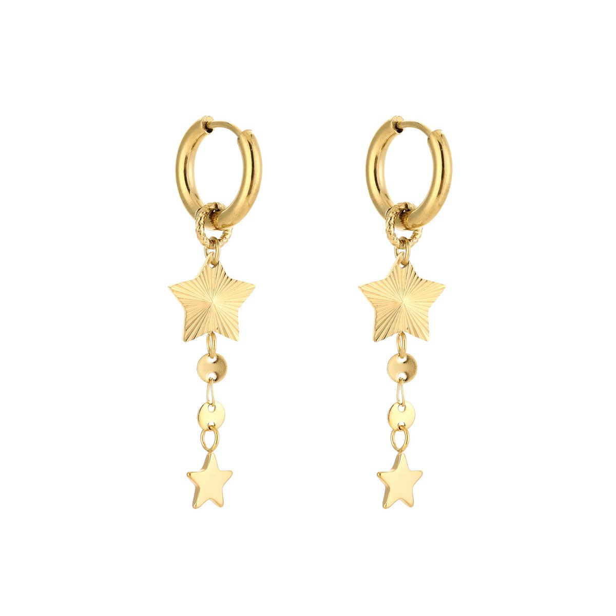 Minimalistische oorbellen ster - Michelle Bijoux - Gouden oorbellen - Goud - Stainless steel - Nikkel vrij - 4,50 x 1 cm - Oorbellen ster - Dames oorbellen - Kerst sieraden - Kerst oorbellen - Cadeau voor dames - Valentijn - Moederdag