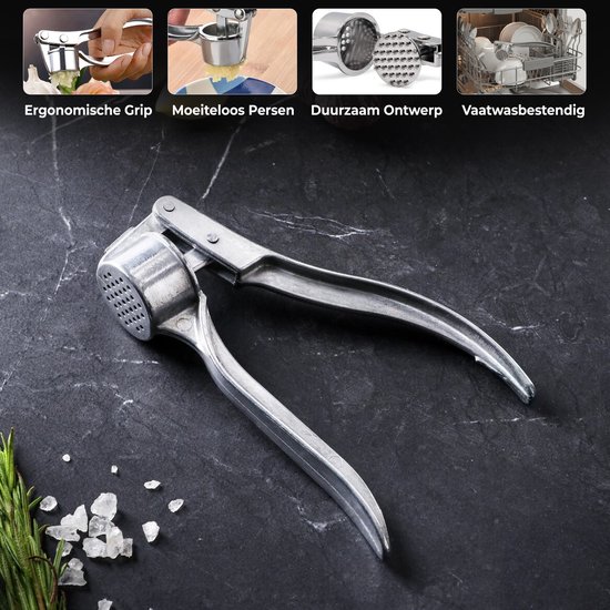 HI NATURE™ Presse-ail en acier inoxydable - Presse-ail/Presse-gingembre - Presse-ail - Presse-ail à poignée ergonomique - Passe au lave-vaisselle | Ovale, argent