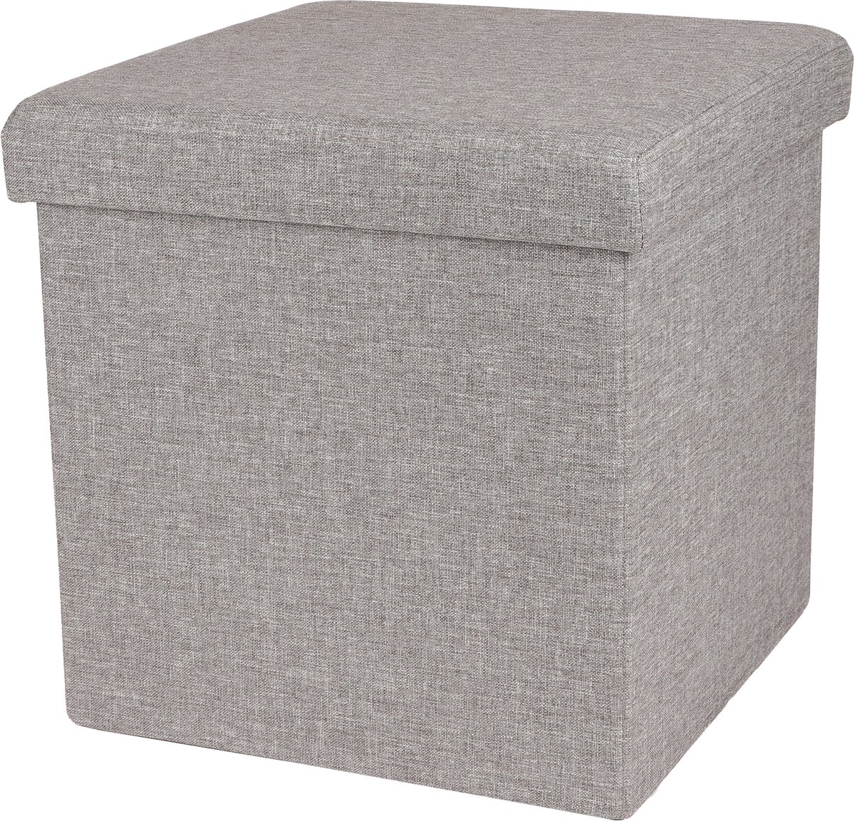 Urban Living Poef/hocker - opbergbox zit krukje - grijs - linnen/mdf - 37 x 37 cm - opvouwbaar