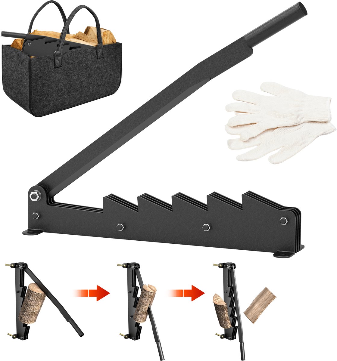 Aufun Wandgemonteerde Houtkloofmachine – 36 cm Blad Robuust Met Opbergtas