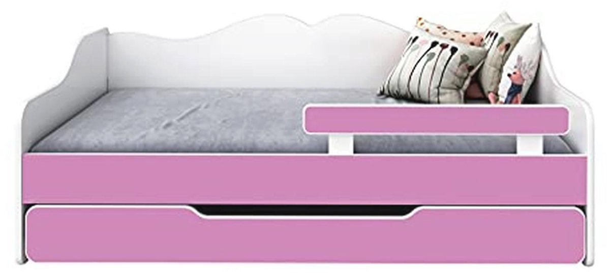 Enkelbed met Lattenbodem, Matras, Lade en Valbeveiliging - Opklapbed voor Kinder- en Jongerenkamers - 140x70 cm - Roze